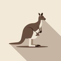 Kangaroo with joey in pouch standing in profile minimalist illustration with long shadow vector