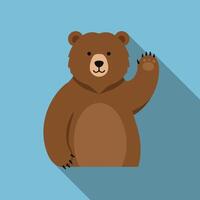Brown bear waving with extended paw flat illustration in square format on blue background vector
