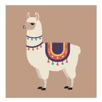 Llama with Colorful Traditional Blanket and Decorative Tassels Illustration in Square Layout vector