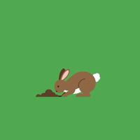 Brown rabbit digging hole on green background in simple style with natural habitat colors and minimalistic design vector