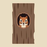 Chipmunk peeking from hole in tree trunk simple animal wildlife illustration natural scene vector