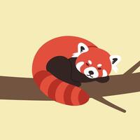 Red panda resting on tree branch with beige background in simple flat design illustration vector