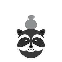 Simple graphic illustration of a raccoon face with balanced stones in minimalist style vector