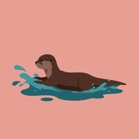 Otter swimming in water with splashes on pink background illustration image vector