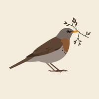 Bird holding twig in its beak simple nature illustration with earthy tones and minimalist style vector