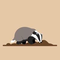 Badger digging soil animal wildlife illustration on beige background minimal design vector