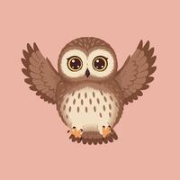 Cartoon owl with raised wings and big eyes on pink background digital illustration in square format vector