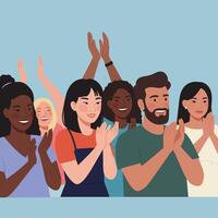 Diverse group of people clapping hands and celebrating together in colorful casual clothes illustration vector