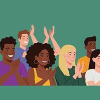Diverse group of people clapping and smiling in audience showing appreciation and support illustration vector