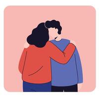 Two people embracing in a warm hug showing affection and support with simple colorful illustration style vector