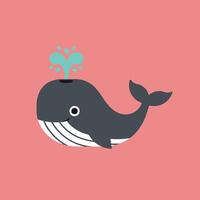 Cute whale spouting water in simple flat style on pink background illustration vector