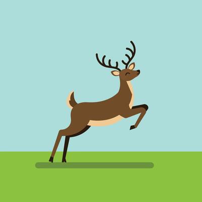 Deer jumping over green grass with light blue sky background illustration design