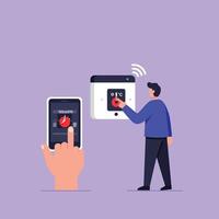 Smart Home Thermostat Control with Mobile Device and User Interaction Technology Illustration vector