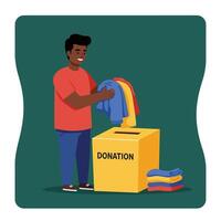 Man Donating Clothes to Charity Box Showing Generosity and Social Responsibility in Community Support vector