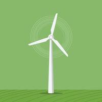 Wind turbine energy generation illustration on green background with rotating blades design vector