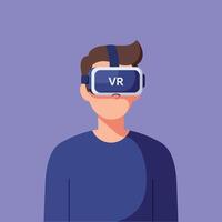 Man Wearing Virtual Reality Headset Exploring Digital Worlds in Immersive Experience Illustration vector