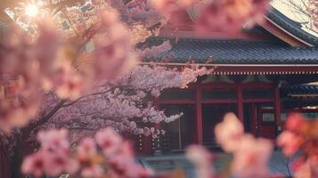 Cherry Blossoms Framing Traditional Japanese Architecture photo