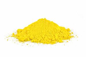 Colorful Yellow Powder Displayed on a White Background for Artistic or Decorative Use photo