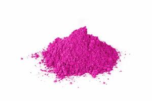 Bright Magenta Powder With Gardening Tool on White Background Showcasing Vibrant Color photo