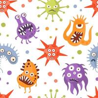 Various Microorganisms Seamless Pattern, Germs, Viruses and Microbes Characters, Design Element Can Be Used for Wallpaper, Packaging, Background Cartoon Illustration vector