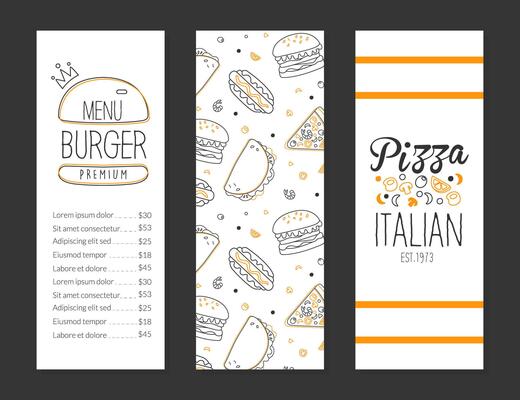 Burger and Pizza Menu Premium Template, Tasty Fast Food Dishes, Restaurant or Cafe Design Element Linear Illustration