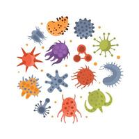 Various Microorganisms of Round Shape, Funny Germs, Viruses and Microbes Characters, Design Element Can Be Used for Wallpaper, Packaging, Background Cartoon Illustration vector