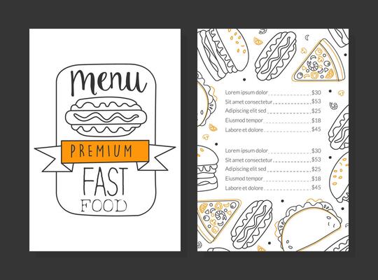 Fast Food Premium Menu Template, Restaurant or Cafe Design Element Linear Illustration