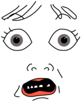 A cartoon face with a mouth open and eyes png
