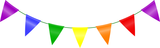 String of colorful rainbow pennant flags in triangular shapes. Isolated on transparent background. png