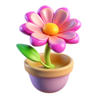 Cartoon Pink Flower with Yellow Center in Pot on Transparent Background png