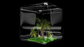 Alpha Channel, Glass Cube, Palm Trees, Unique Template, Nature Scene, Looped, Transparent Background, Grass video