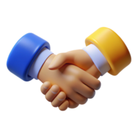 3D Rendered Handshake with Yellow and Blue Sleeves on a Transparent Background png