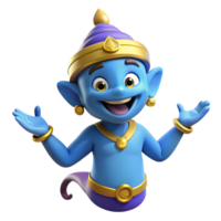 Smiling Cartoon Genie on Transparent Background with Raised Hands and Happy Expression png
