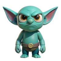Grumpy Green Alien Character with Big Eyes and Large Ears on Transparent Background png