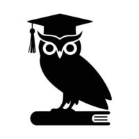 Wise owl graduate perched on a book, symbolizing knowledge and education. vector