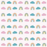 Beautiful rainbow and cloud pattern for children on a pink background. vector