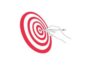 The art of drawing continuous lines in the form of a hand holding a pencil stuck into a target board. vector