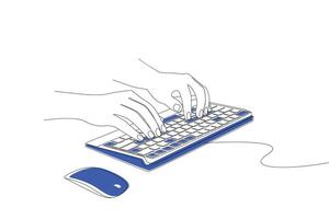 The art of drawing continuous lines in the shape of a hand typing on a keyboard vector