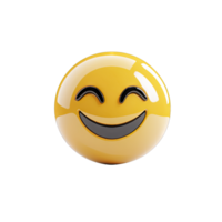 A shiny yellow emoji with a closed smile on a in a studio shot rendering png