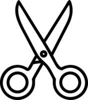 Illustration of open scissors with black outline and white fill on a plain white background design style vector
