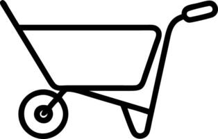 Illustration of a simple black outline of a wheelbarrow on a white background in format vector