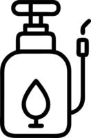 Outline drawing of a liquid soap dispenser with a pump and a hose on a white background view vector