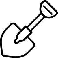 Illustration of a shovel with a d handle and a rounded blade in a simple black outline style vector