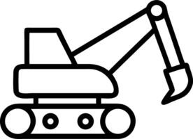 Illustration of a simple black and white excavator with a bucket, tracks, and operator cabin design vector