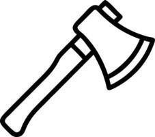 Illustration of a black outline axe with a wooden handle and a metal head on a white background image vector
