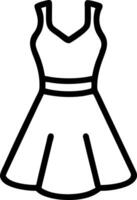 Simple outline drawing of a sleeveless dress with a v neck and a cinched waist belt design element vector
