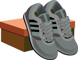A pair of grey sneakers on a box vector