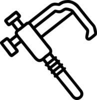 Illustration of a black outline clamp tool with a handle and adjustable screw mechanism on a white background vector