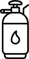 Illustration of a cleaning solution bottle with a pump and a droplet symbol in black outline style vector