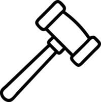 Illustration of a black outline gavel with a rectangular head and handle on a white background image vector